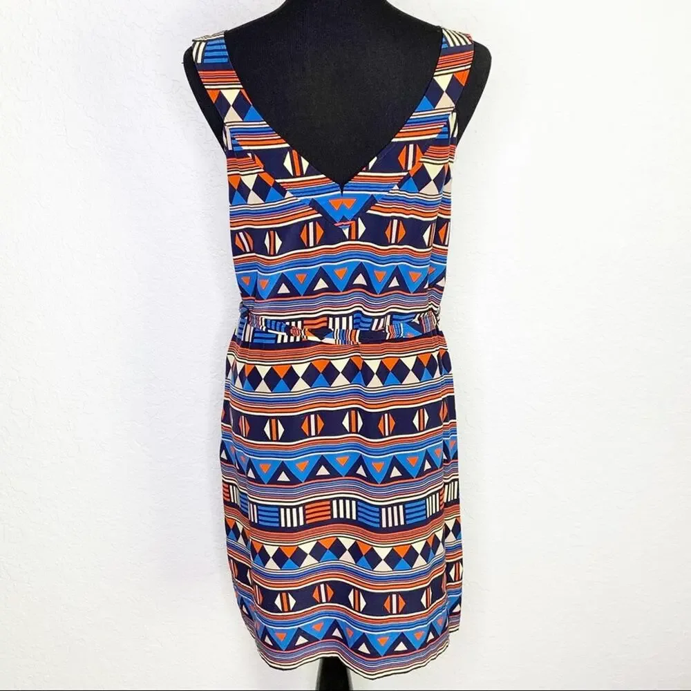 Marc by Marc Jacobs blue orange tan geometric silk dress size Large